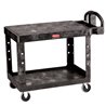 Rubbermaid FG452500BLA Black Medium Flat Two Shelf Utility Cart with Ergonomic Handle