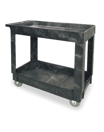 Rubbermaid FG9T6600BLA Utility Cart, Lipped Shelves, Medium, Black, 5" Non-Marking Swivel Casters, 500 lb Capacity (FG9T6600BLA)