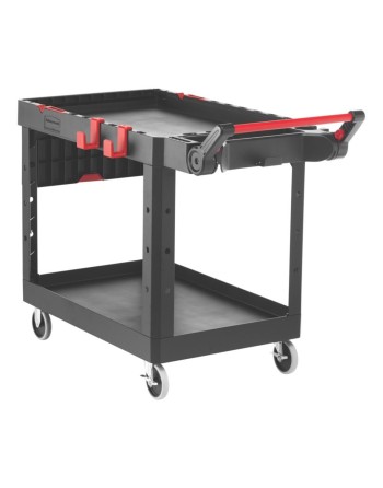 Rubbermaid 1997208 Black Adaptable Heavy-Duty Medium Two Shelf Utility Cart - 51 1/2" x 25 3/16" x 36" - [DefendUse.com] - 19972