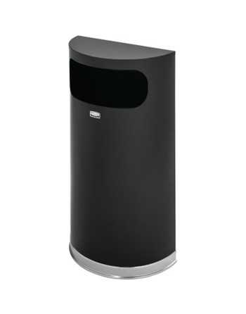 Rubbermaid FGSO820PLBK European Black with Chrome Accents Half Round Steel Waste Receptacle  9 Gallon - [DefendUse.com] - FGSO82