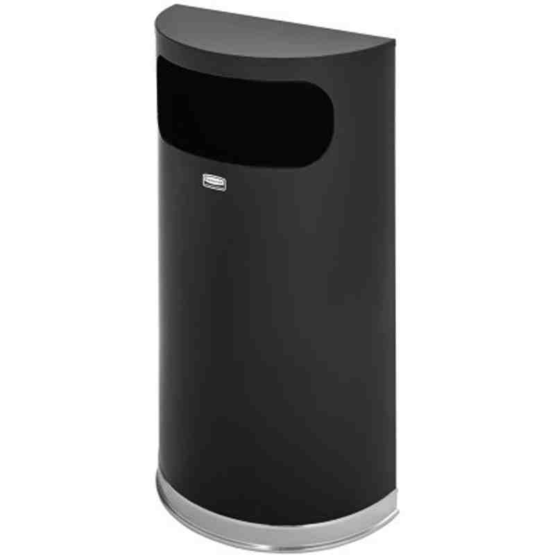 Rubbermaid FGSO820PLBK European Black with Chrome Accents Half Round Steel Waste Receptacle  9 Gallon - [DefendUse.com] - FGSO82