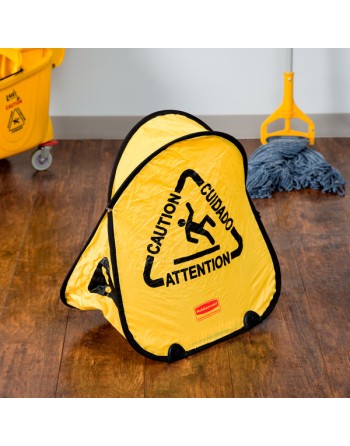 MULTILINGUAL "CAUTION" FOLDING SAFETY CONE, 20", YELLOW, 12/EA - [Cleaning Supplies Canada Discounts] - FG9S0700YEL - [DefendUse
