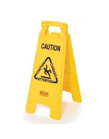 Rubbermaid FG611200YEL 25" Yellow Double Sided Multi-Lingual Caution Wet Floor Sign - [Cleaning Supplies Canada Discounts] - FG6