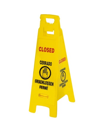 Rubbermaid FG611278YEL 25" Yellow Double Sided Multi-Lingual Wet Floor Sign - "Closed" - [Cleaning Supplies Canada Discounts] - 