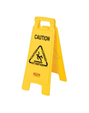 Rubbermaid FG611200YEL 25" Yellow Double Sided Multi-Lingual Caution Wet Floor Sign - [Cleaning Supplies Canada Discounts] - FG6