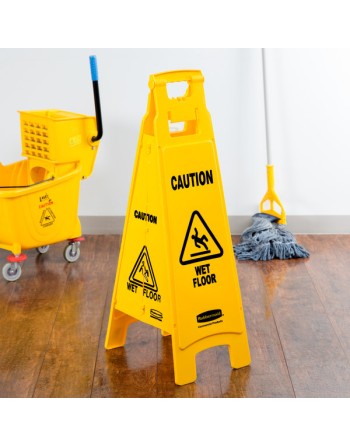 Rubbermaid FG611477YEL 37" Yellow 4-Sided Wet Floor Sign - "Caution Wet Floor" - [Cleaning Supplies Canada Discounts] - FG611477