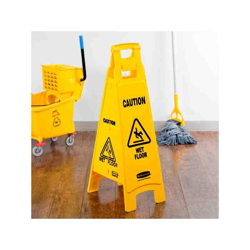 Rubbermaid FG611477YEL 37" Yellow 4-Sided Wet Floor Sign - "Caution Wet Floor" - [Cleaning Supplies Canada Discounts] - FG611477