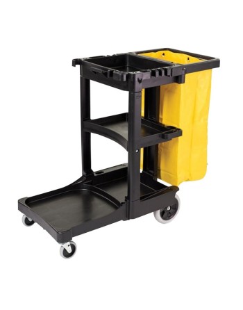 Rubbermaid FG617388BLA Shelf Janitor Cart with Vinyl Zippered Bag - [DefendUse.com] - FG617388BLA - Janitor Carts