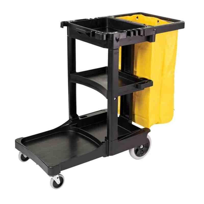 Rubbermaid FG617388BLA Shelf Janitor Cart with Vinyl Zippered Bag - [DefendUse.com] - FG617388BLA - Janitor Carts