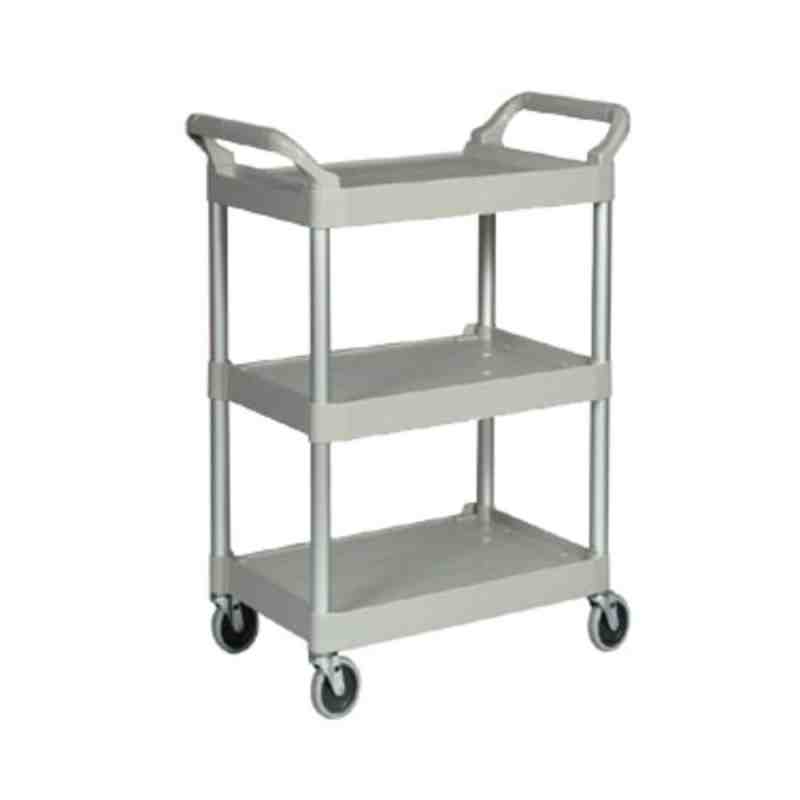 Rubbermaid FG342488PLAT Platinum Three Shelf Utility Cart / Bus Cart 33 x 18 x 37 (FG342488PLAT) - [DefendUse.com] - FG342488PLA