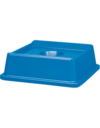 Rubbermaid FG279100DBLUE Untouchable 35 / 50 Gallon Blue Square Recycling Lid with Hole for Bottles / Cans - [Cleaning Supplies 