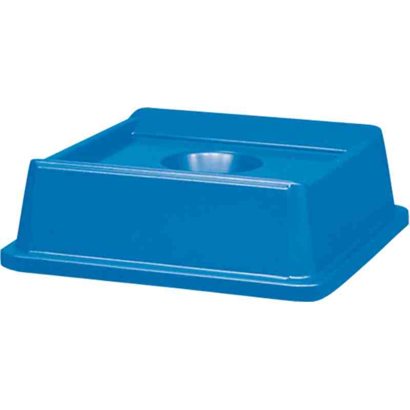 Rubbermaid FG279100DBLUE Untouchable 35 / 50 Gallon Blue Square Recycling Lid with Hole for Bottles / Cans - [Cleaning Supplies 