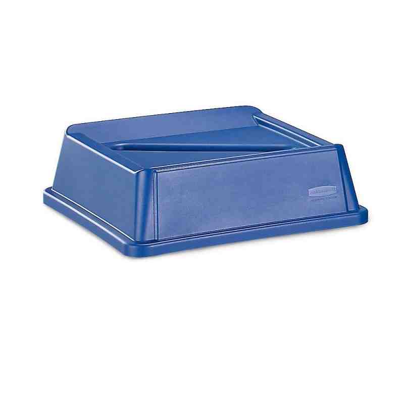 Rubbermaid FG279400DBLUE Untouchable 35 / 50 Gallon Blue Square Recycling Lid with Slot for Paper - [Cleaning Supplies Canada Di