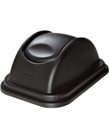 Rubbermaid FG306600BLA Untouchable 28 Qt. / 7 Gallon Black Rectangular Soft Wastebasket Dome Swing Lid - [DefendUse.com] - FG306