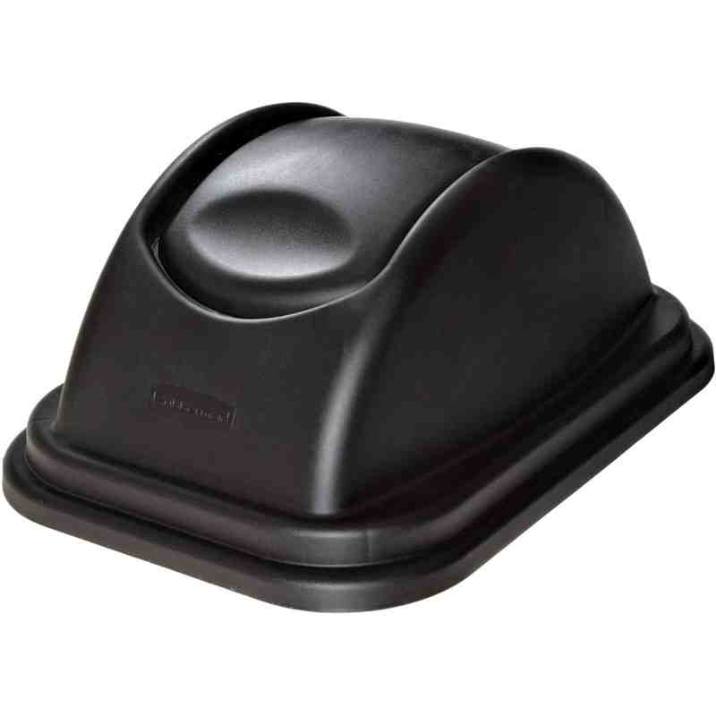 Rubbermaid FG306600BLA Untouchable 28 Qt. / 7 Gallon Black Rectangular Soft Wastebasket Dome Swing Lid - [DefendUse.com] - FG306