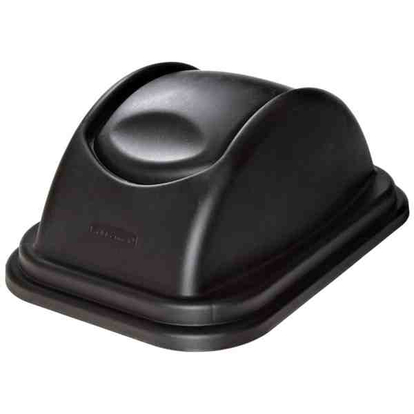 Rubbermaid FG306700BLA Untouchable 41 Qt. / 10.25 Gallon Black Rectangular Soft Wastebasket Dome Swing Lid - [DefendUse.com] - F