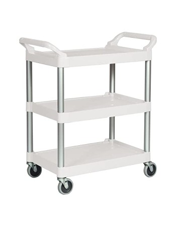 Rubbermaid FG342488OWHT Off-White Three Shelf Utility Cart / Bus Cart 33 x 18 x 37 (FG342488OWHT) - [DefendUse.com] - FG342488OW