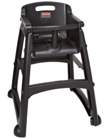 Rubbermaid FG780508BLA Black Sturdy Chair Restaurant High Chair with Wheels - Assembled - [DefendUse.com] - FG780508BLA - High C