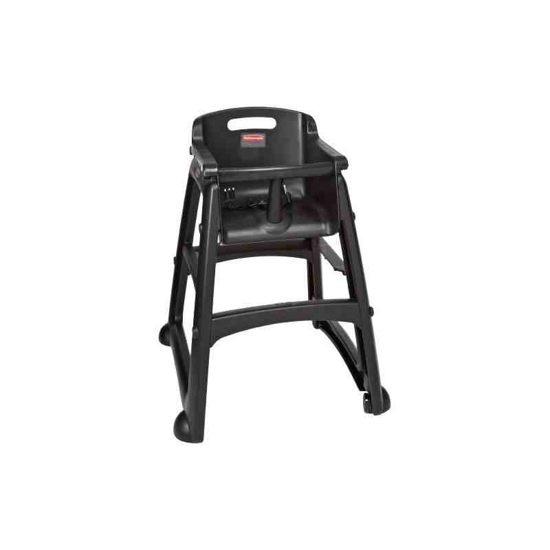 Rubbermaid FG780508BLA Black Sturdy Chair Restaurant High Chair with Wheels - Assembled - [DefendUse.com] - FG780508BLA - High C