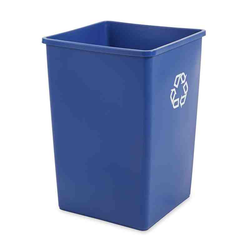 Rubbermaid FG395873BLUE Untouchable 35 Gallon Blue Square Recycling Container - [DefendUse.com] - FG395873BLUE - Square Waste Co