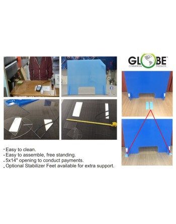 GLOBE 7650 Sneeze Guard Countertop Safety Shield, Full, 3mm Thick,  Countertop Shield 32x24" - Acrylic Plastic - [DefendUse.com]