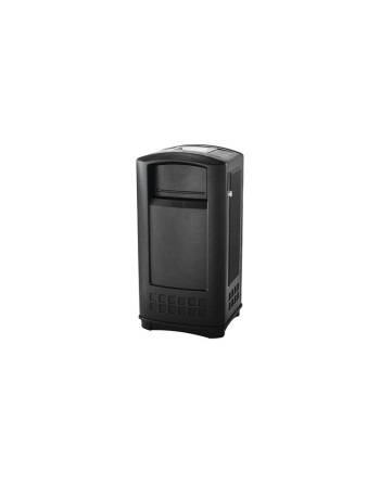 Rubbermaid FG9P9100BLA Plaza Black Square Junior Container with Side Opening Door and Ashtray Top 35 Gallon - [DefendUse.com] - 