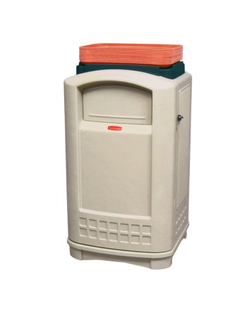 Rubbermaid FG396300BEIG Plaza Beige Square Container with Side Opening Door and Tray Top 50 Gallon - [Cleaning Supplies Canada D