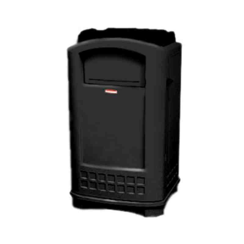 Rubbermaid FG396300BLA Plaza Black Square Container with Side Opening Door and Tray Top 50 Gallon - [Cleaning Supplies Canada Di