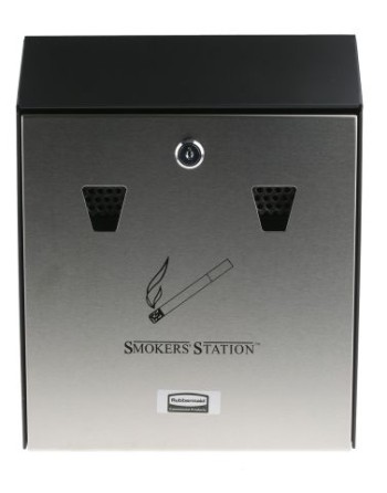RUBBERMAID  FGR1012EBK Smoker's Station Urn Ashtray, Wall-Mount, Metal, 2.5 Litres Capacity, 12-1/2" Height - [DefendUse.com] - 