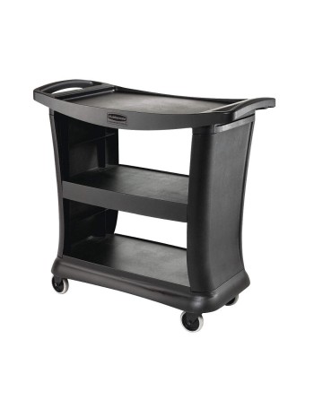 Rubbermaid FG9T6800BLA Black Executive Three Shelf Bussing Cart - [DefendUse.com] - FG9T6800BLA - Executive Series