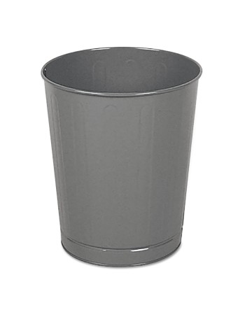 Rubbermaid FGWB26GR Steel 26 Quart. Round Wastebasket, Case of 6 - [DefendUse.com] - FGWB26GR - Steel Open Top Wastebasket
