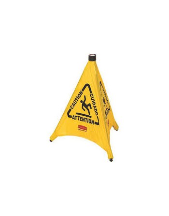 RUBBERMAID FG9S0100YEL  Safety Cone Pop-Up Trilingual 30" Caution Wet Floor - Yellow, Each - [Cleaning Supplies Canada Discounts