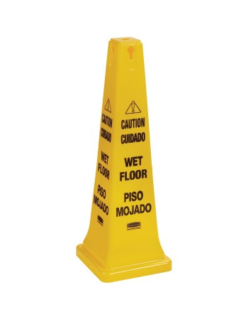 Rubbermaid FG627677YEL 36" Yellow Bilingual Wet Floor Cone-Shaped Sign - "Caution Wet Floor" - [Cleaning Supplies Canada Discoun