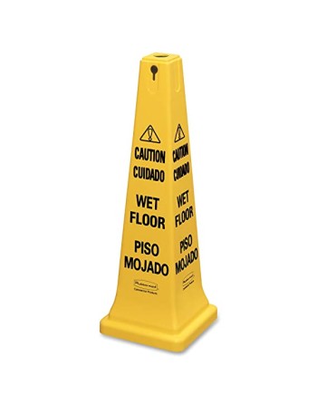 Rubbermaid FG627700YEL 25 3/4" Yellow Multi-Lingual Wet Floor Cone-Shaped Sign - "Caution" - [Cleaning Supplies Canada Discounts