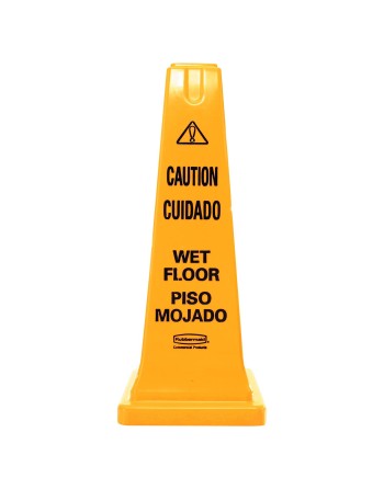 Rubbermaid FG627777YEL 25 3/4" Yellow Bilingual Cone-Shaped Sign - "Caution Wet Floor" - [Cleaning Supplies Canada Discounts] - 