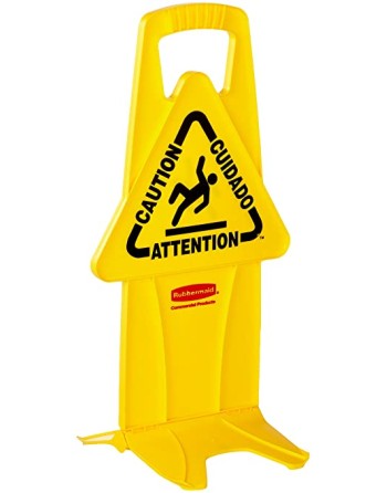RUBBERMAID FG9S0900YEL Stable Safety Sign - Eng/Fr/Sp - [Cleaning Supplies Canada Discounts] - FG9S0900YEL - [DefendUse.com]