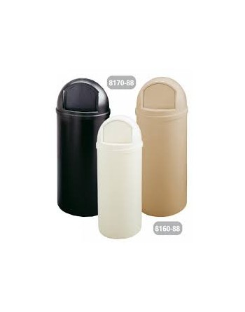Rubbermaid FG816088BRN Marshal Classic Brown Round Resin Waste Receptacle with Retainer Bands 60 Qt. / 15 Gallon - [DefendUse.co