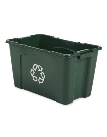 Rubbermaid FG571873GRN 18 Gallon Green Rectangular Curbside Recycling Bin - [DefendUse.com] - FG571873GRN - Household Recycling 