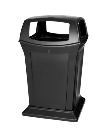 Rubbermaid FG917388BLA Ranger Black Square Container with 4 Openings 45 Gallon - [DefendUse.com] - FG917388BLA - Rangers Series