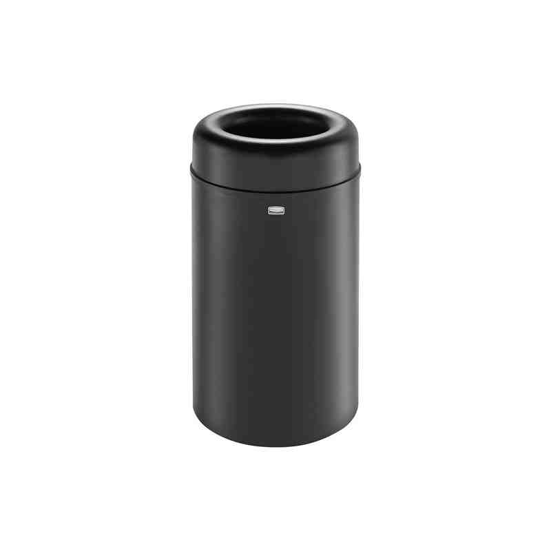 RUBBERMAID FGAOT30BKPL Crowne Open-Top Round Waste Receptacle, Steel, 30 US gal. - [DefendUse.com] - FGAOT30BKPL - Crowne Series