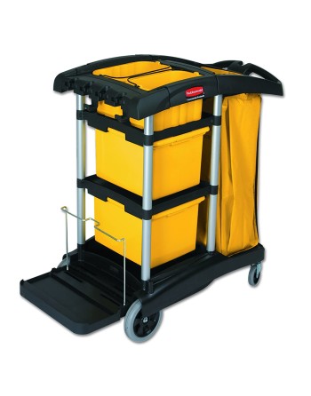 Rubbermaid FG9T7300BLA HYGEN Microfiber High Capacity Janitor Cart with Bins - [DefendUse.com] - FG9T7300BLA - Microfiber Janito
