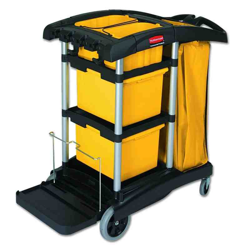 Rubbermaid FG9T7300BLA HYGEN Microfiber High Capacity Janitor Cart with Bins - [DefendUse.com] - FG9T7300BLA - Microfiber Janito