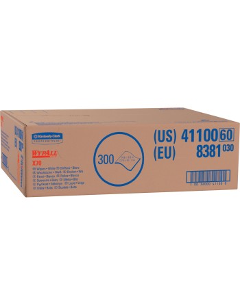 WypAll® X70 Work Horse Cloths, Flat Sheet Box, White, 300 Wipers/Box, 16-3/5" L x 15" W 300/Case - [DefendUse.com] - 41100 - WYP