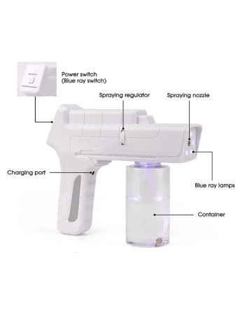 *Rechargeable Blue Light Nanotechnology Cold-Spray Gun Atomizing Disinfection Sprayer, Wireless Spray Machine 350 mL - [DefendUs