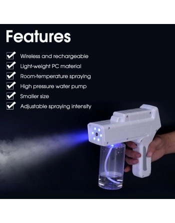 *Rechargeable Blue Light Nanotechnology Cold-Spray Gun Atomizing Disinfection Sprayer, Wireless Spray Machine 350 mL - [DefendUs